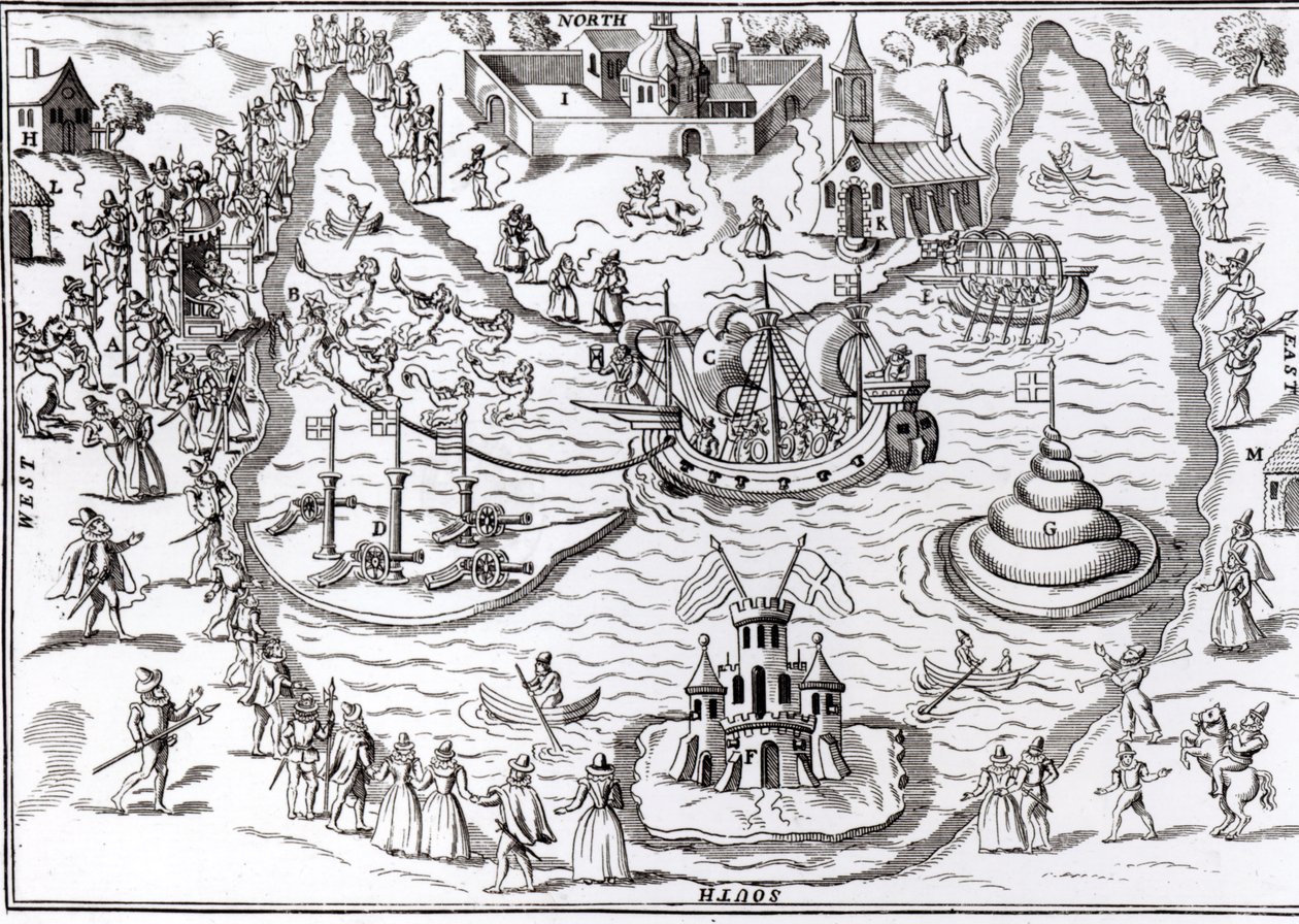 O entretenimento de Elvetham de 1593-94 de "progride e procissões públicas da rainha Elizabeth" por John Nichol, bar. c.1823 de English School