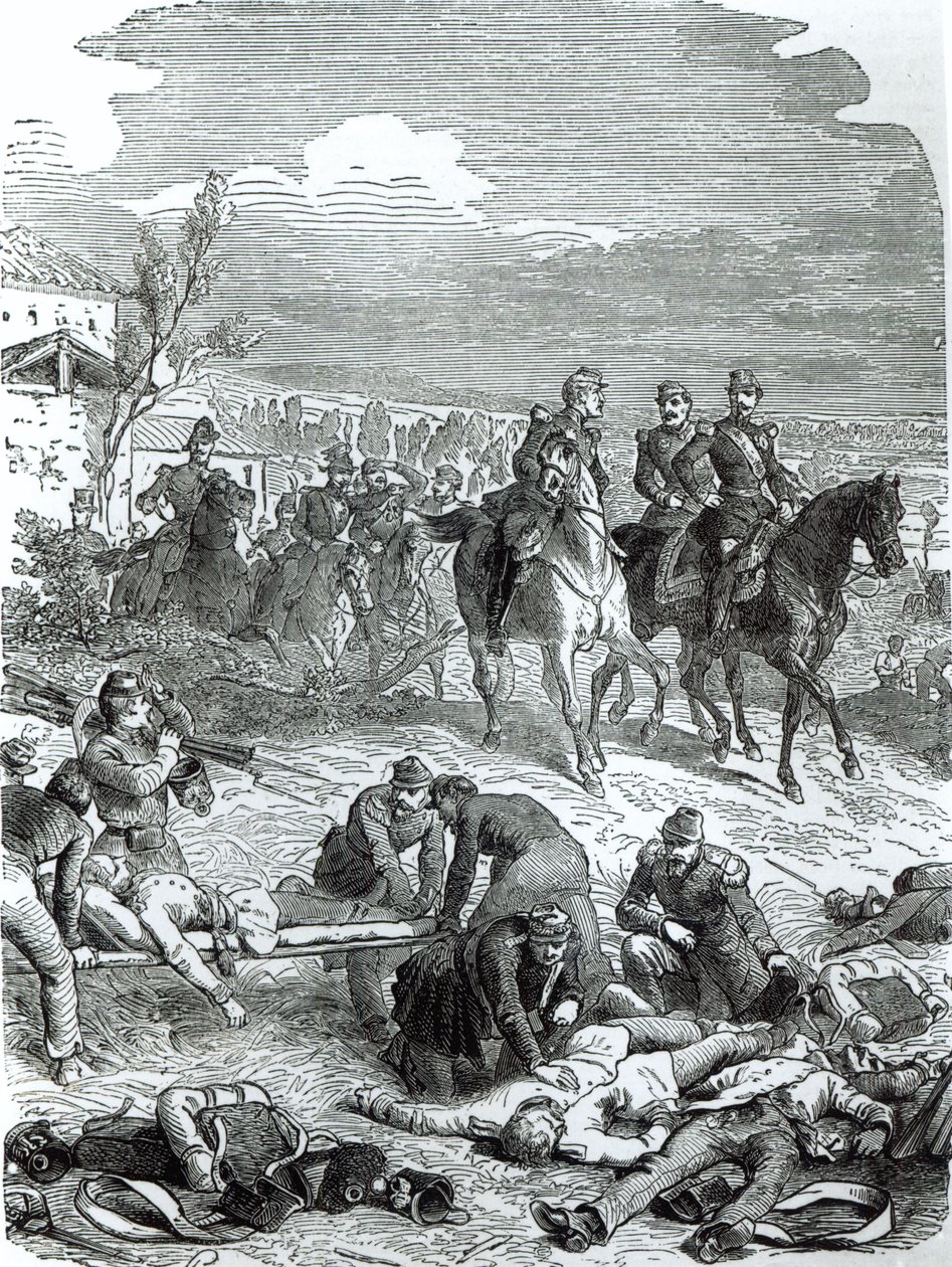 O Imperador Napoleão III no Campo de Batalha de Solferino, 24 de junho de 1859 de English School