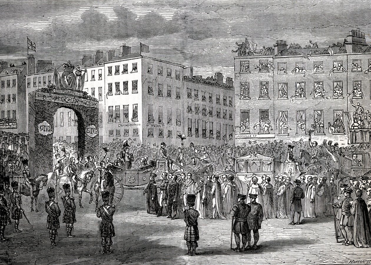 A entrada de George IV (1762-1830) em Dublin, em 3 de setembro de 1821, gravada por Pearson de English School
