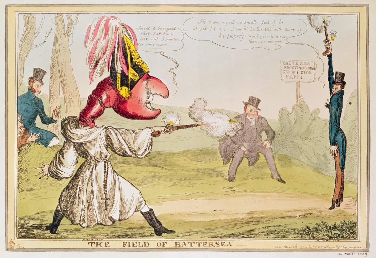 O Campo de Battersea, 1829 (gravura a cores) de English School
