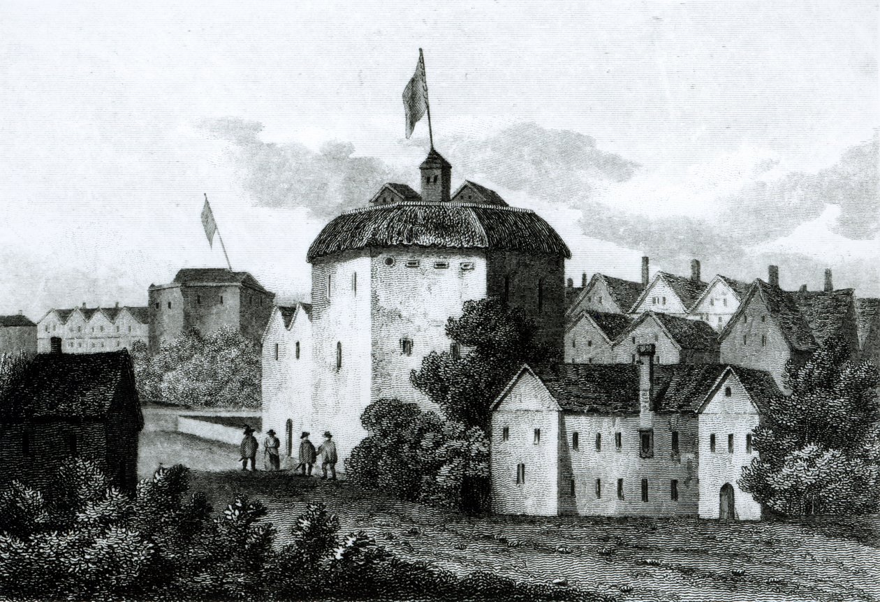 O Globe Theatre no Bankside como apareceu no reinado de James I (1566-1625) 1672 de English School