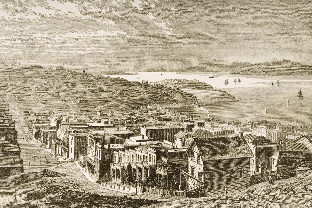 O Golden Gate, São Francisco, de &39;American Pictures&39;, publicado pela The Religious Tract Society, 1876 de English School