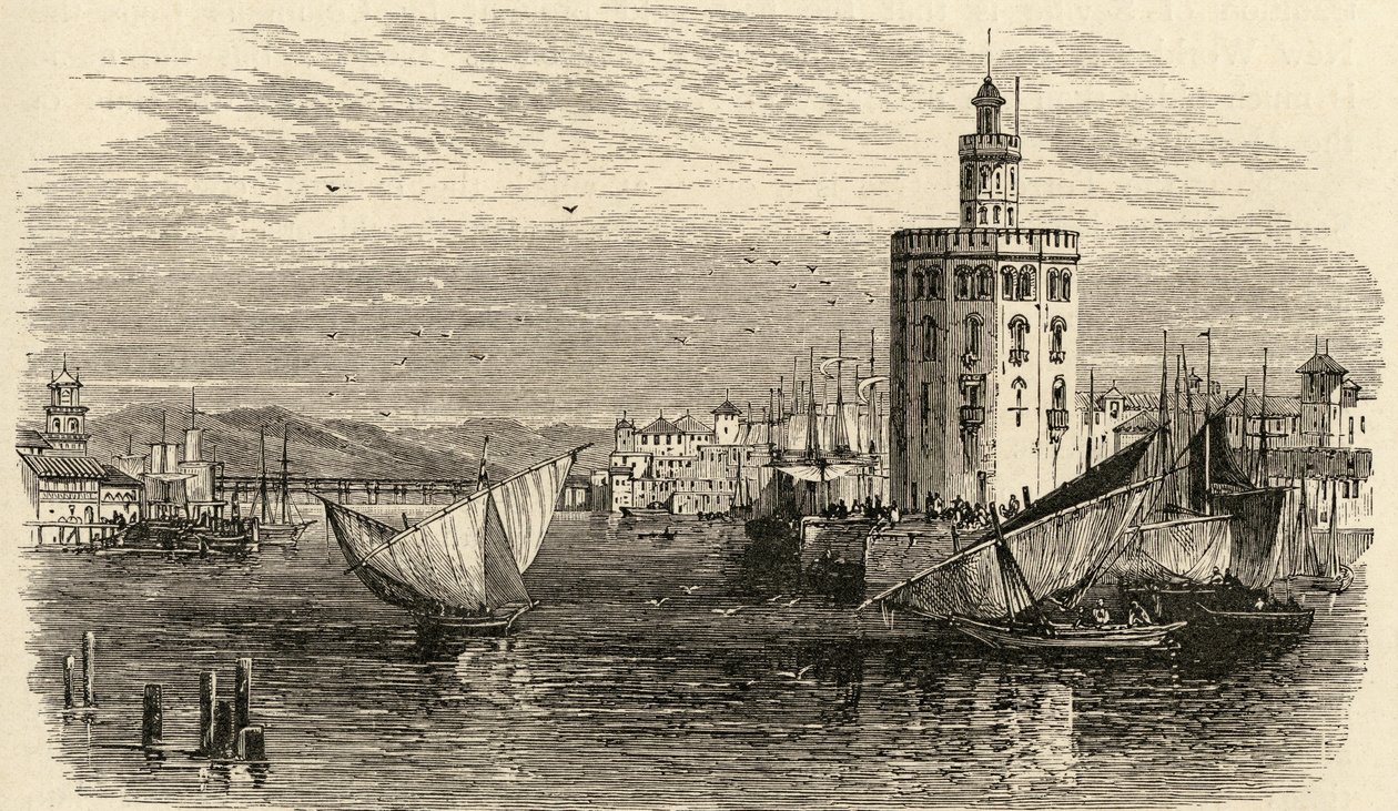 A Torre de Ouro, Sevilha, Espanha, de &39;Imagens espanholas&39; pelo Reverendo Samuel Manning, publicado em 1870 de English School