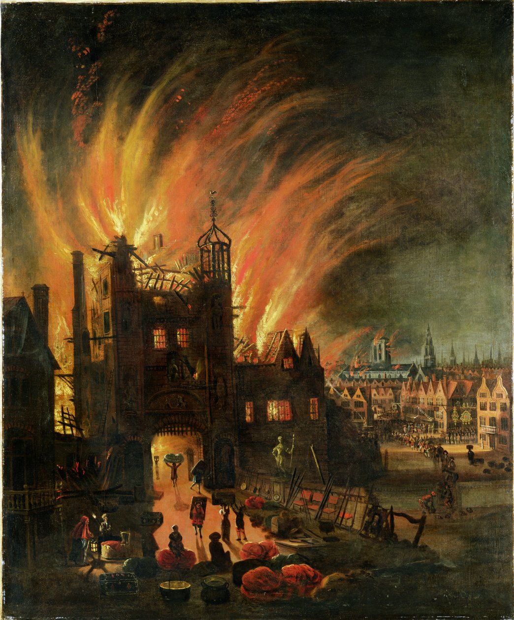 O Grande Incêndio de Londres (Setembro de 1666) com Ludgate e o Velho de São Paulo, c.1670 de English School