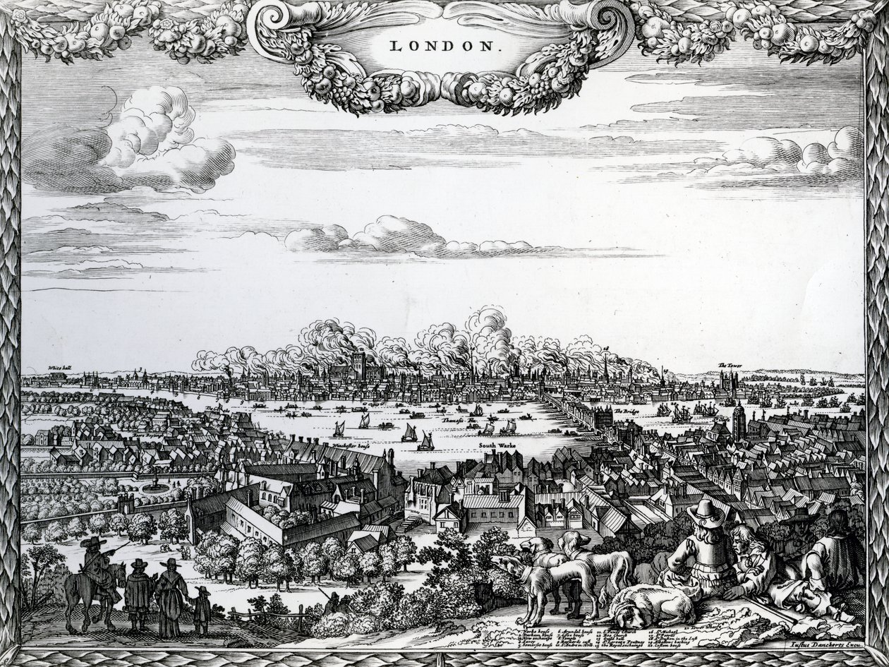 O Grande Incêndio de Londres, gravado por Justus Danckerts, c.1670-90s de English School
