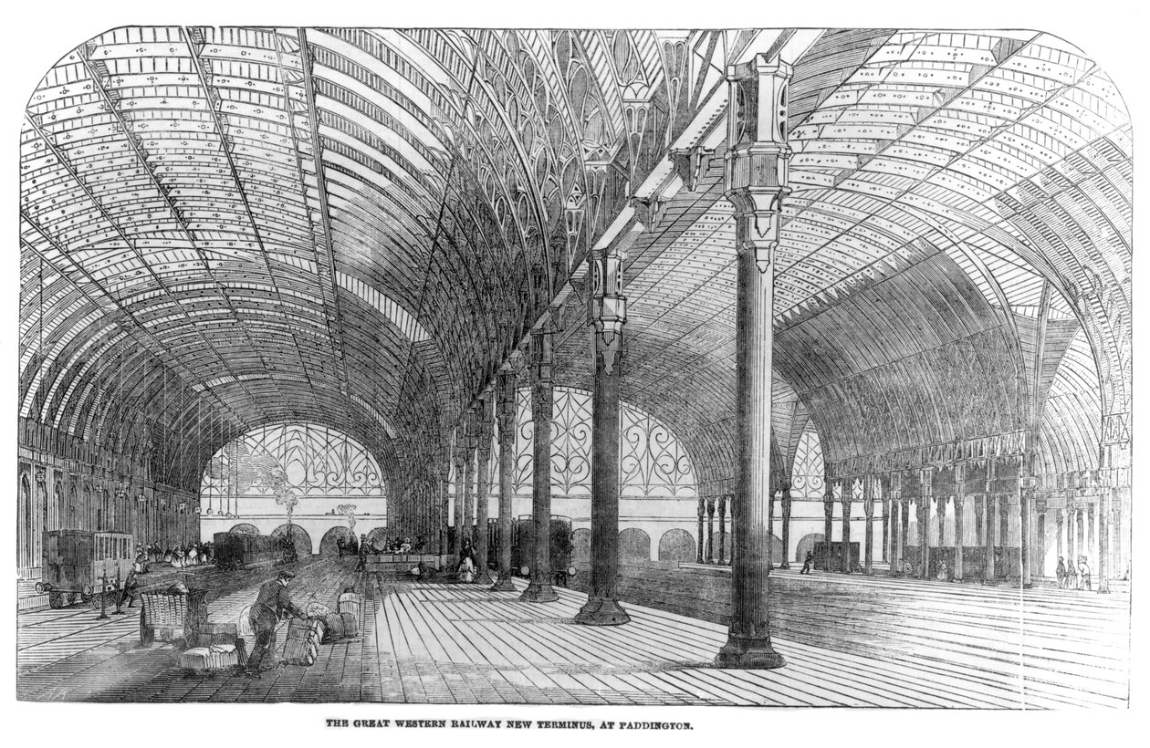 O Great Western Railway New Terminus em Paddington, Londres, 1854 de English School