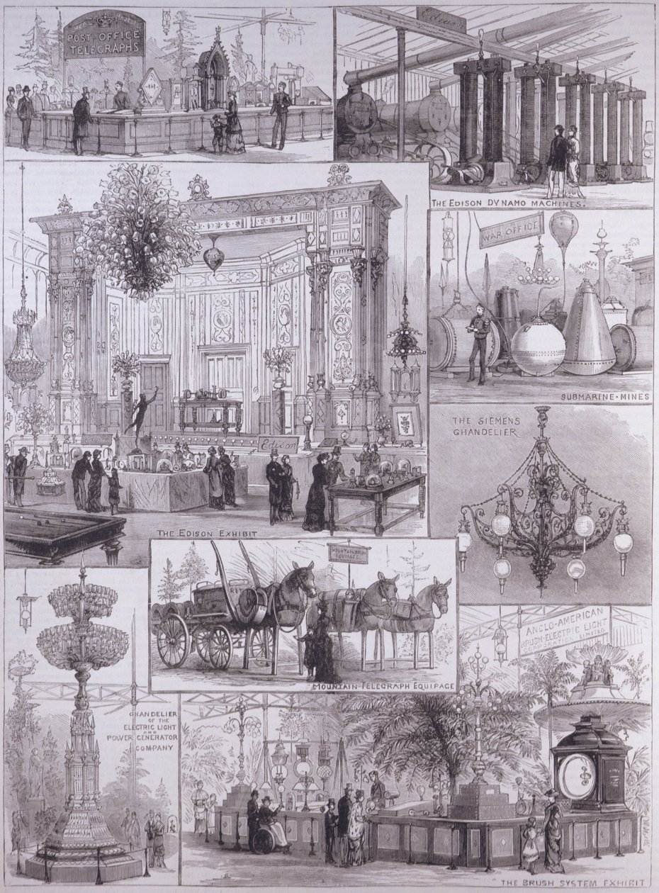 Exposição Internacional de Eletricidade no Crystal Palace, de &39;The Illustrated London News&39;, 3 de abril de 1882 de English School