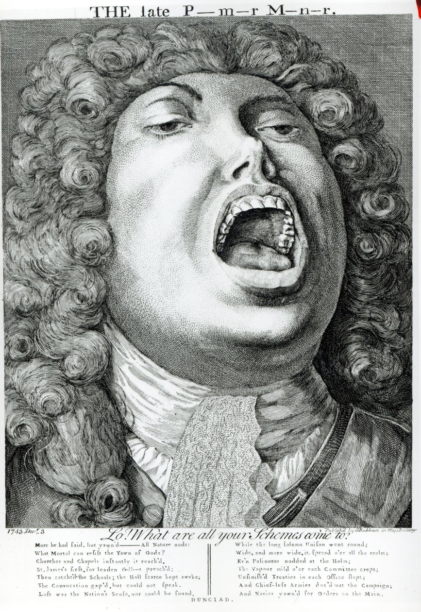 O falecido primeiro-ministro, publicado por G. Bickham, Mays Buildings, Covent Garden, 1743 de English School