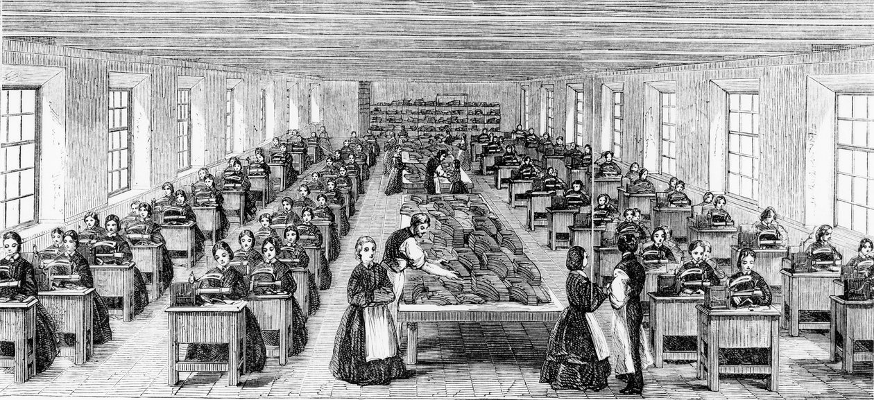 The Machine-room em Somervell Brothers, Netherfield, Kendal, ilustração de &39;Exhibition London 1862 - Illustrated Catalogue&39;, 1862 de English School