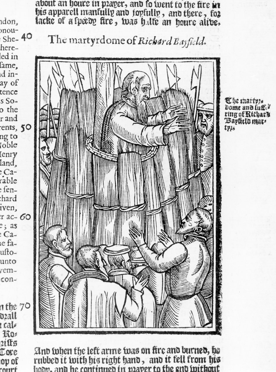 O martírio de Richard Bayfield (d.1531) de &39;Atos e Monumentos&39; de John Foxe (1516-87) 1563 de English School
