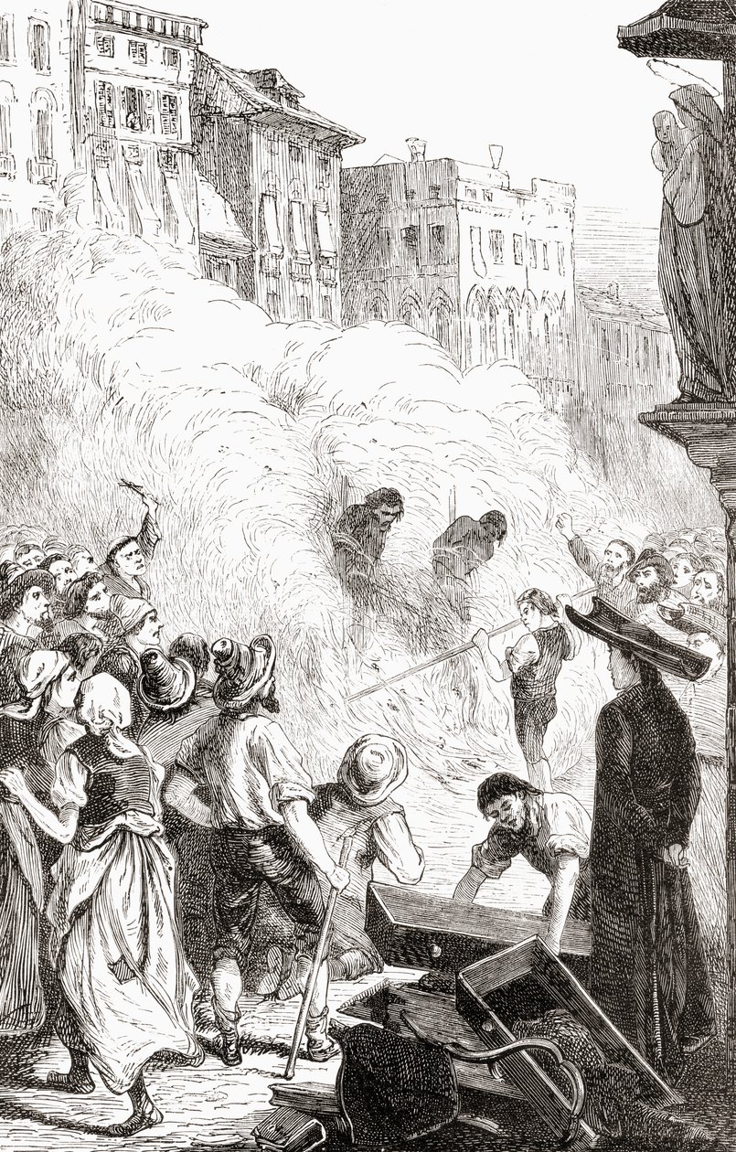 O massacre de protestantes em Barletta, Itália, c.1865 (gravura em madeira) de English School