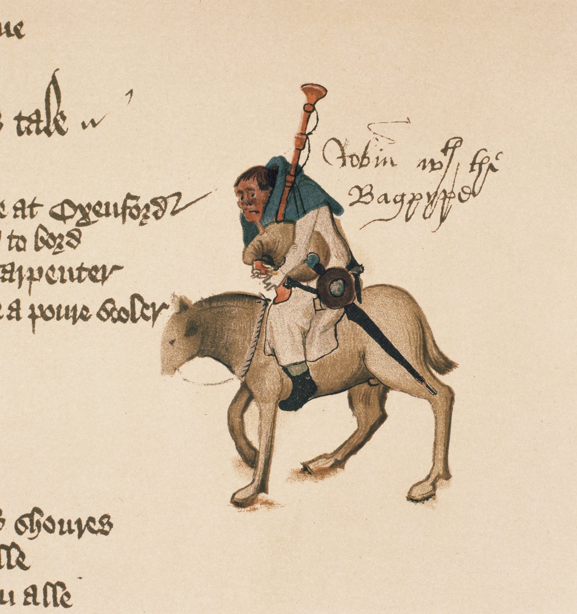 The Miller, detalhe de The Canterbury Tales, por Geoffrey Chaucer (c.1342-1400) Ellesmere Manuscrito, edição fac-símile, 1911 (para detalhes originais ver 128928) de English School