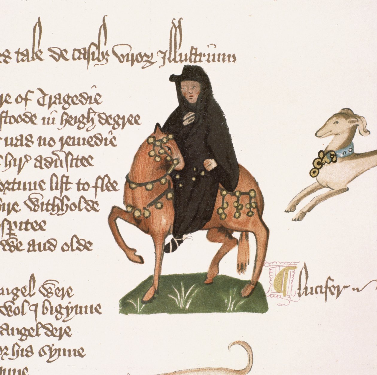 The Monk, detalhe de The Canterbury Tales, por Geoffrey Chaucer (c.1342-1400) Ellesmere Manuscrito, edição de fac-símile, 1911 (para original ver 128925) de English School
