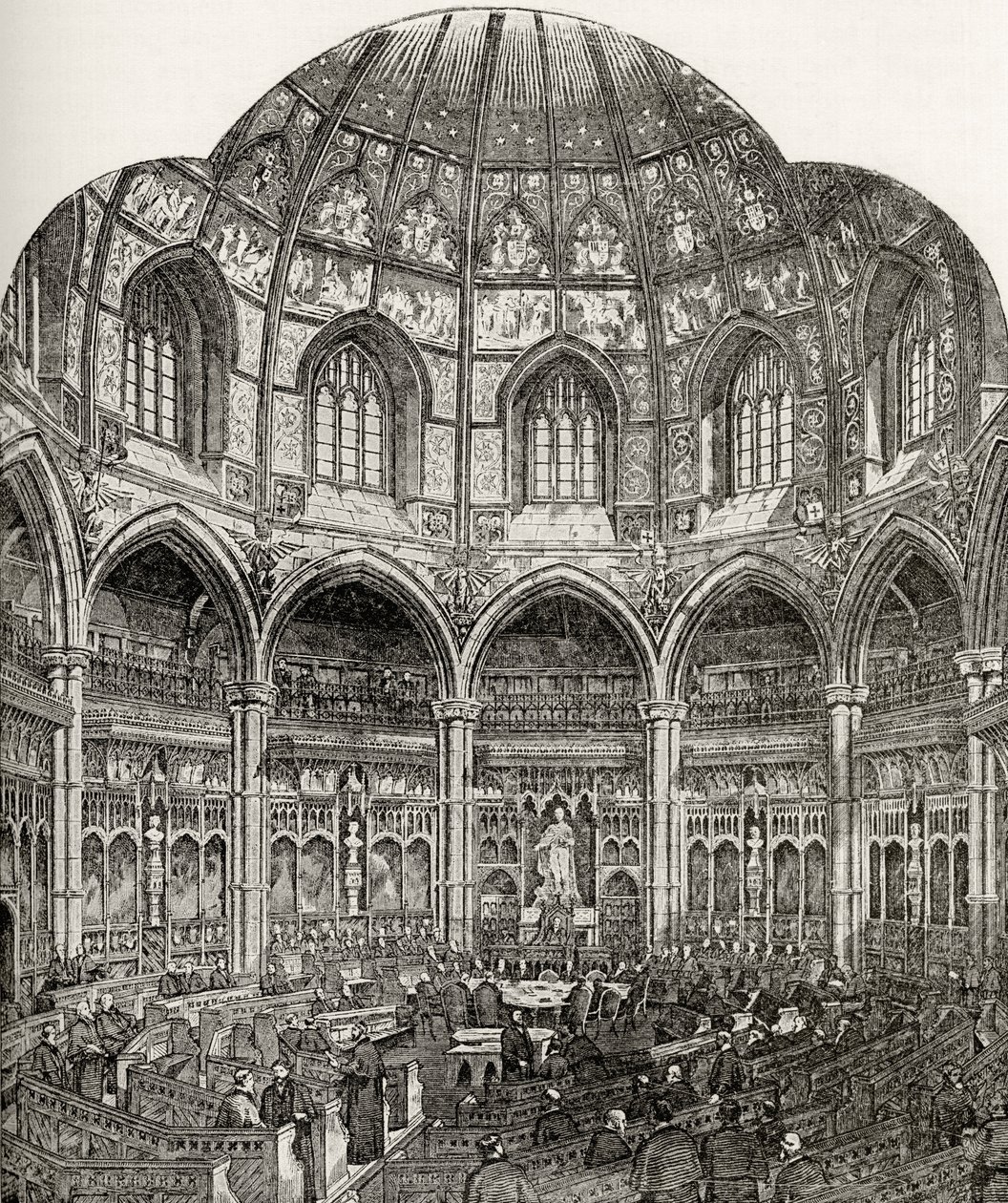 A Câmara do Novo Conselho Comum, Guildhall, de &39;London Pictures: Drawn with Pen and Pencil&39;, do Rev. Richard Lovett, publicada em 1890 de English School