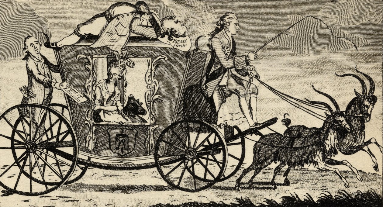 The New Vis a Vis, ou Florizel dirigindo Perdita, da revista Ramblers, agosto de 1783 de English School