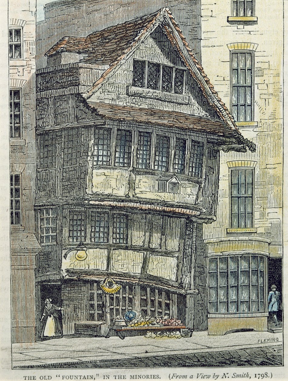 A velha fonte nos Minories (gravura a cores) de English School