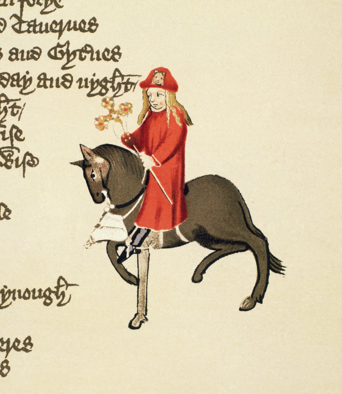 The Pardoners Tale, detalhe de The Canterbury Tales, por Geoffrey Chaucer (c.1342-1400) Ellesmere Manuscrito, edição fac-símile, 1911 (para detalhes originais ver 91200 e 128927) de English School