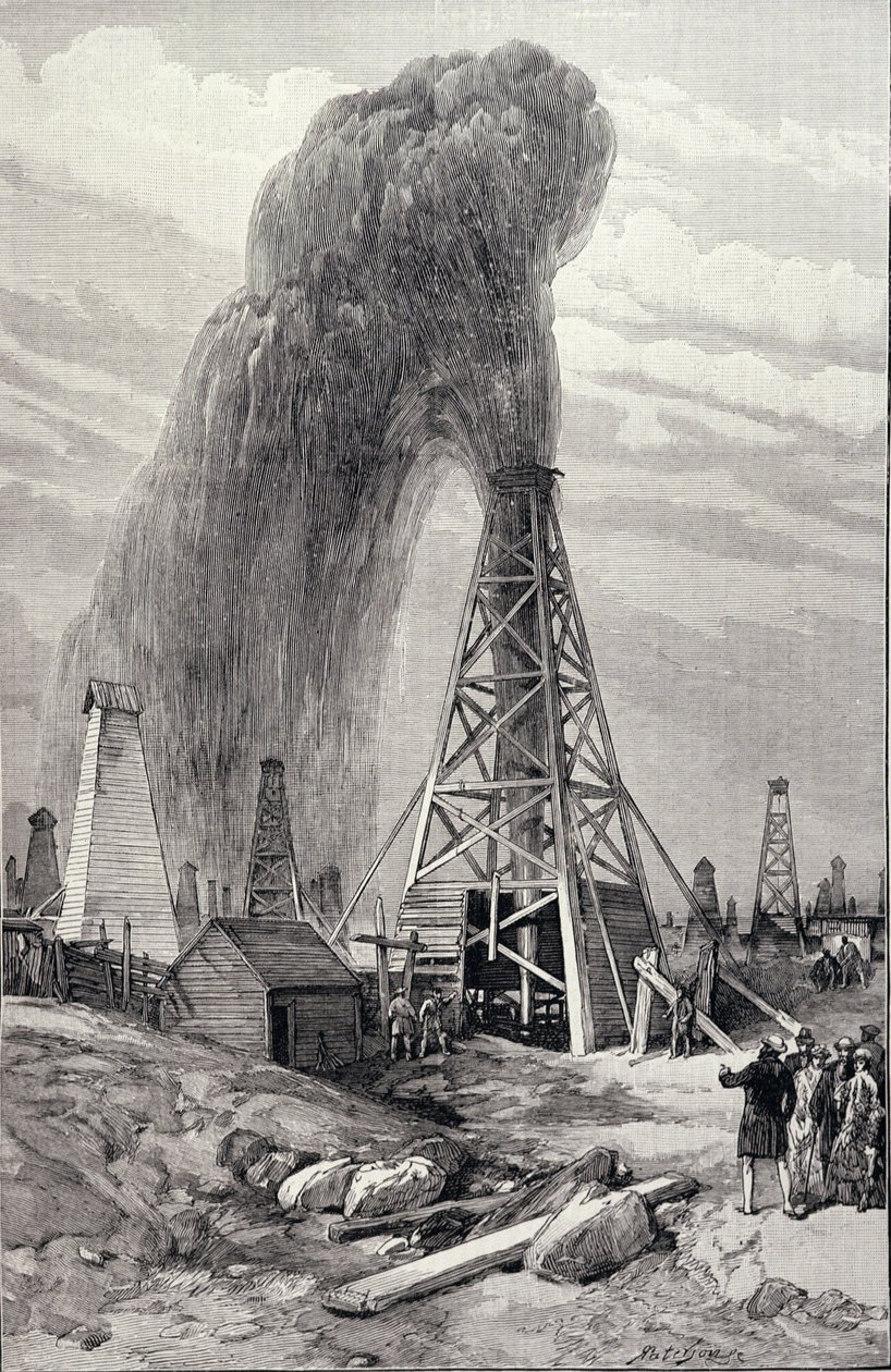 Os Poços de Petróleo em Baku no Cáspio: Uma Fonte de Petróleo, de "The Illustrated London News", 6 de dezembro de 1886 de English School