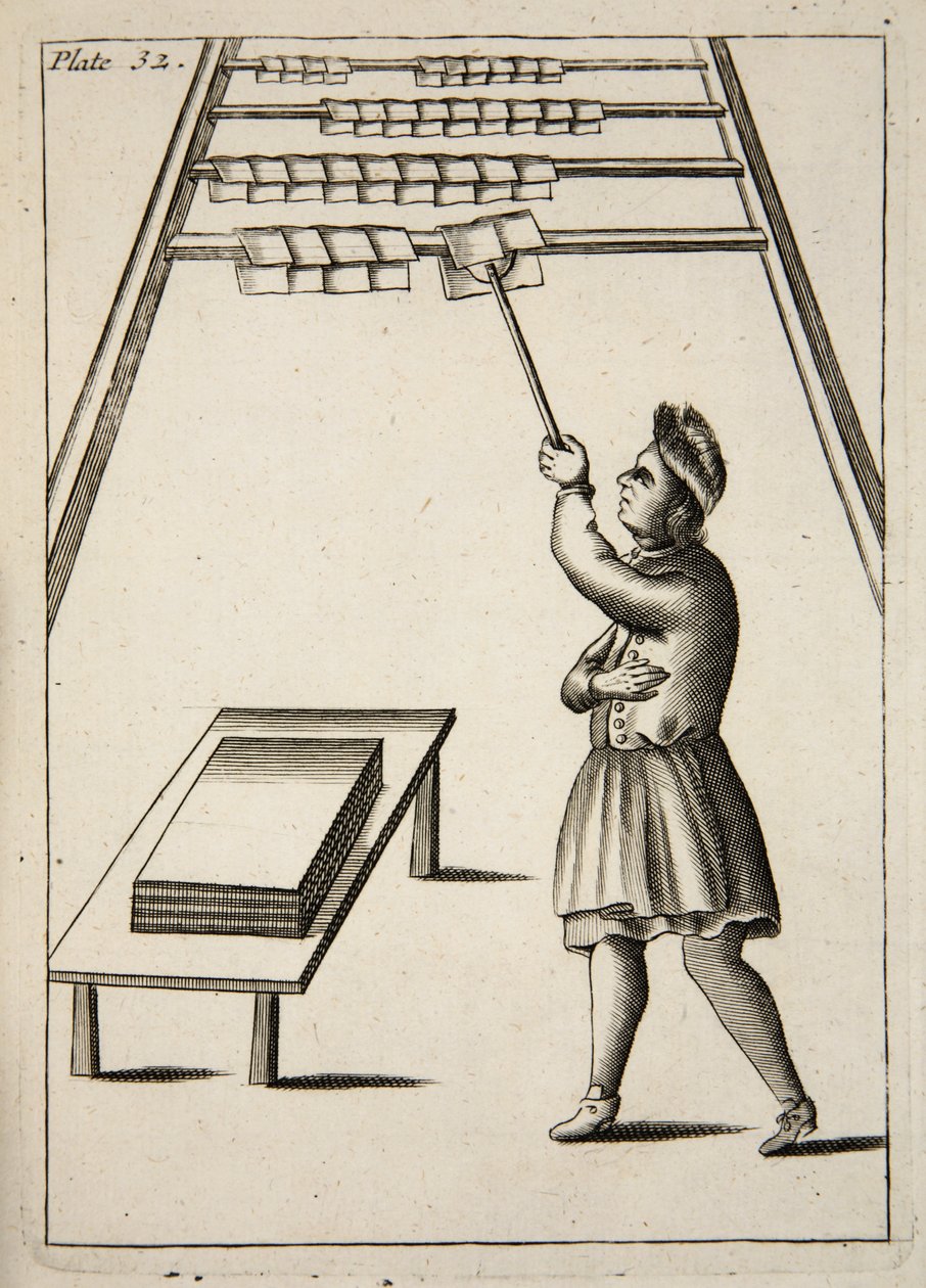 O jornal Paperman Hanging, Mechanick Exercises: ou The Doctrine of Handy-Works aplicado à Art of Printing, pub. 1683 de English School