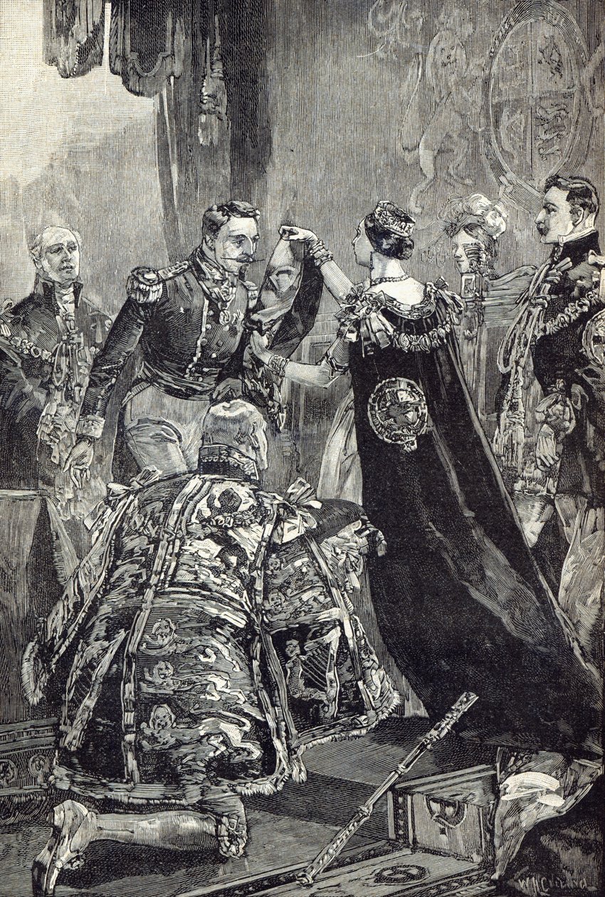 A rainha investindo o imperador dos franceses com a Ordem da Jarreteira de English School