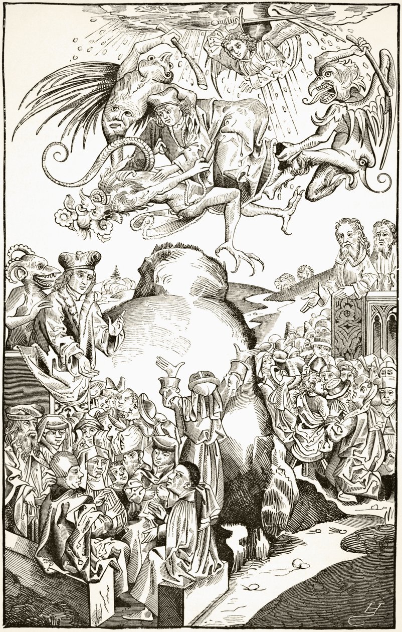 O Reino do Anticristo, depois de uma gravura no "Liber Chronicarum" de 1493, de "Ciência e Literatura na Idade Média", de Paul Lacroix, 1878 de English School