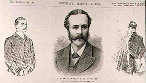 O certo Hon. AJ Balfour (1848-1930), MP, o novo secretário-chefe para a Irlanda, de The Illustrated London News, 12 de março de 1887 de English School