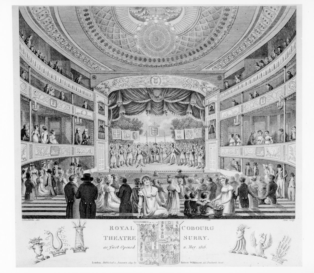 O Teatro Real Cobourg, Surry, 1818 de English School