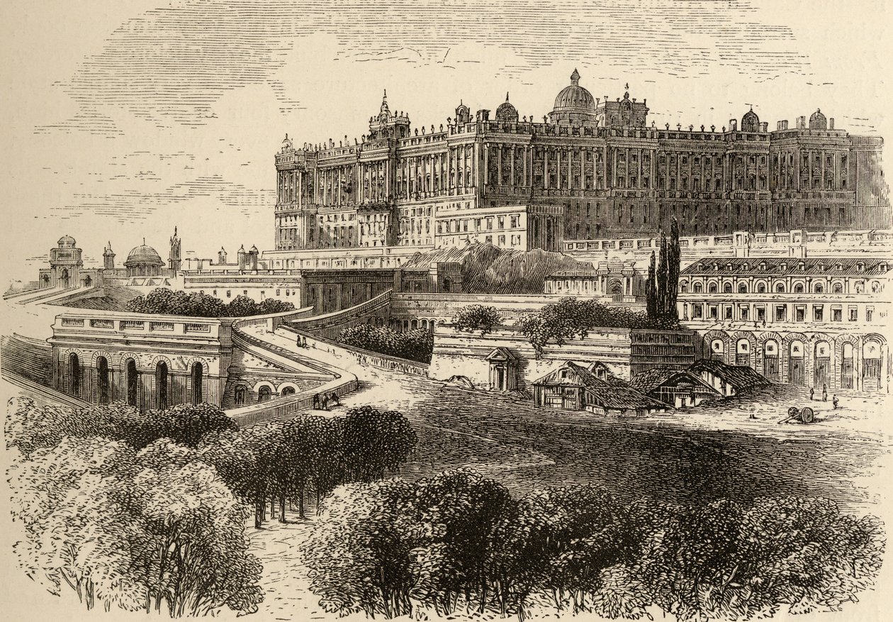 O Palácio Real, Madrid, ilustração de &39;Imagens espanholas&39; pelo Rev. Samuel Manning de English School