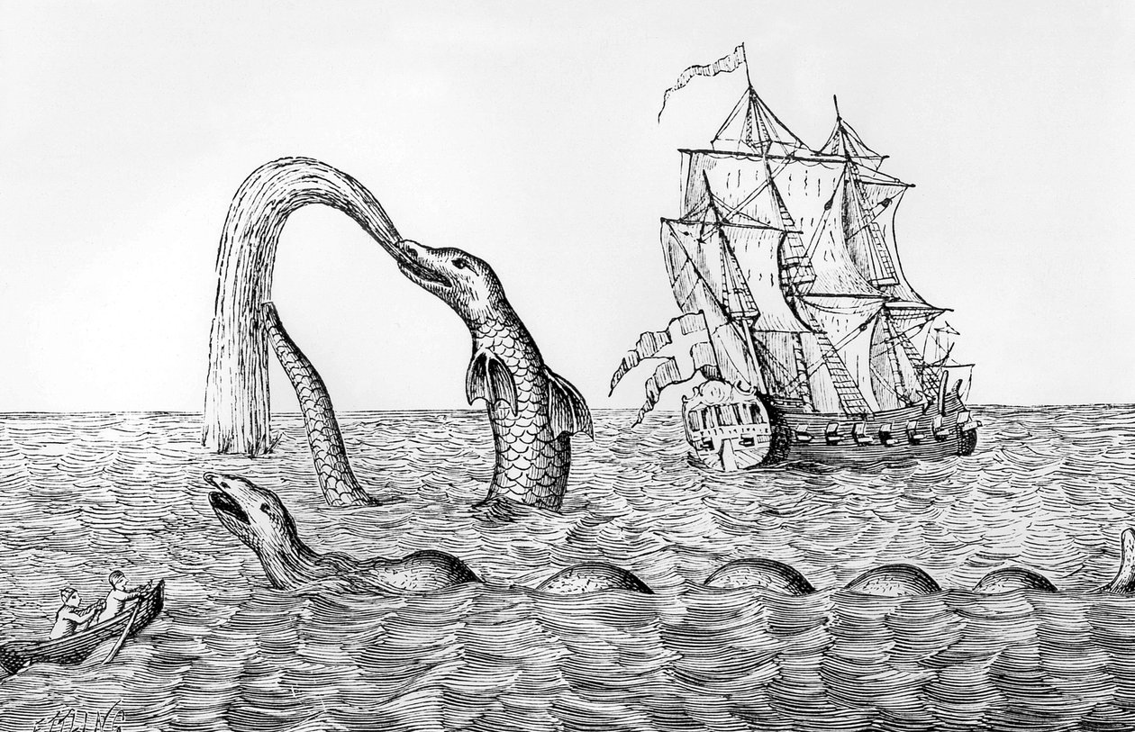 A Serpente Marinha, fac-símile de uma gravura de Pontoppidan, ilustração de &39;Monsters of the Sea&39; de John Gibson, 1887 de English School