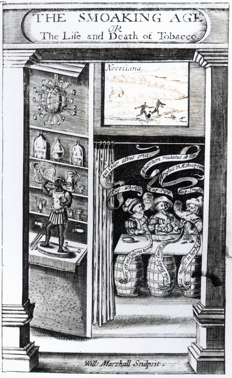 A Era Smoaking ou, A Vida e a Morte do Tabaco, gravada por William Marshall, 1617 de English School