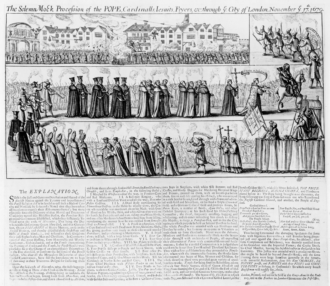 A solene procissão trocista do papa, cardeais, jesuítas e fritadores pela cidade de Londres no &39;Dia da Rainha Elizabeth&39;, 17 de novembro de 1679 de English School