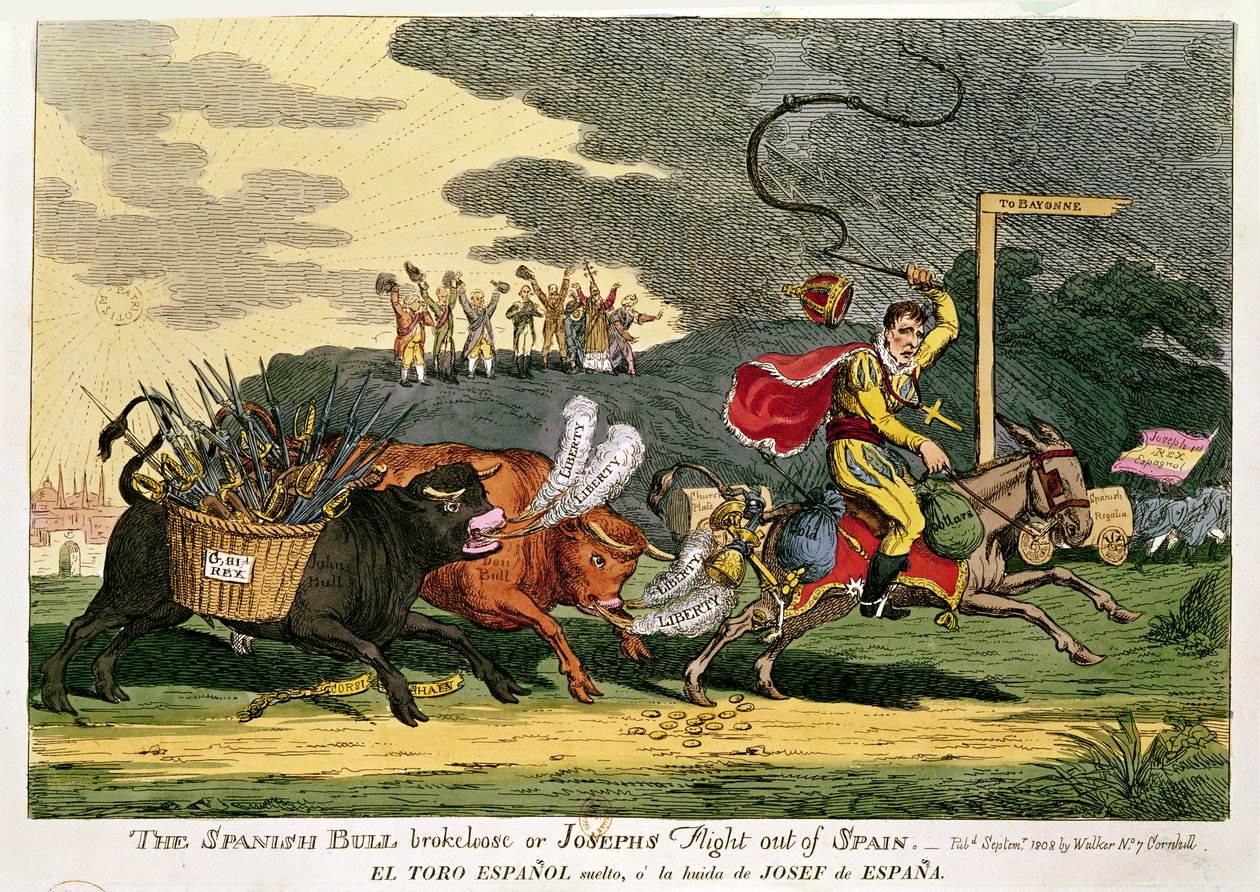 "O Touro Espanhol Quebrou Perder ou, Voo de José fora da Espanha", setembro de 1808 de English School