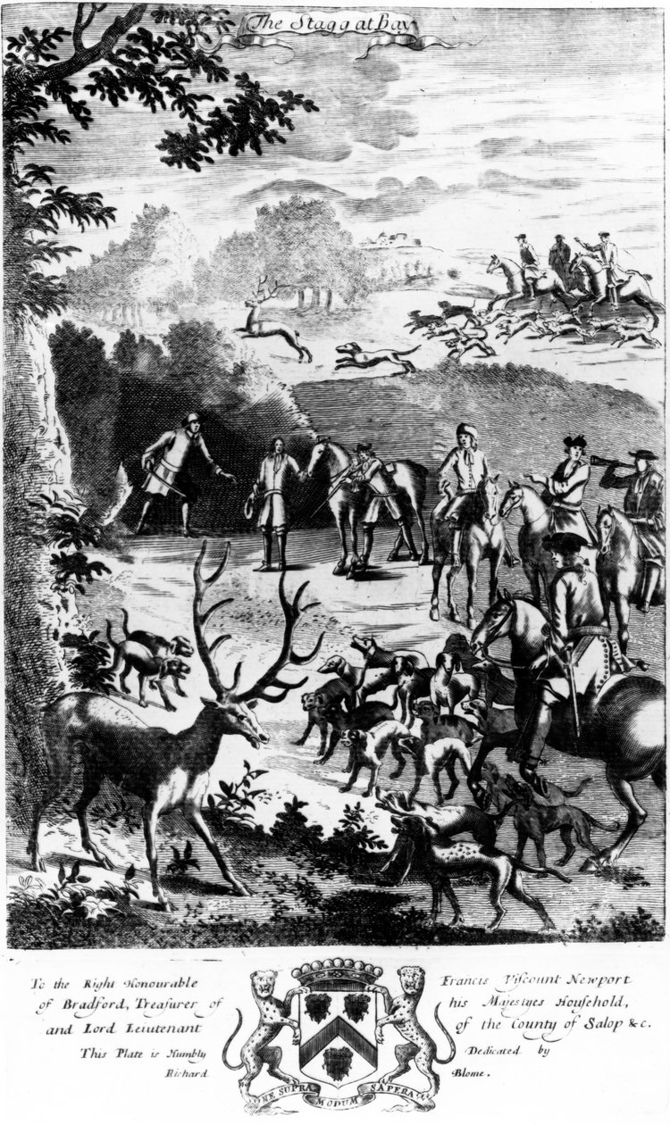 The Stagg at Bay, de &39;The Gentleman&39;s Recreation&39; publicado por Richard Blome, 1686 de English School