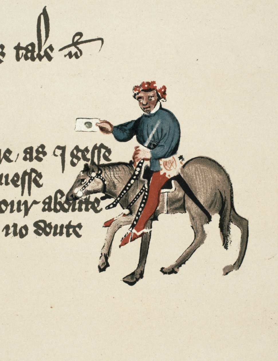 The Summoner, detalhe de The Canterbury Tales, por Geoffrey Chaucer (c.1342-1400) Ellesmere Manuscrito, edição fac-símile, 1911 (para detalhes originais ver 128936) de English School