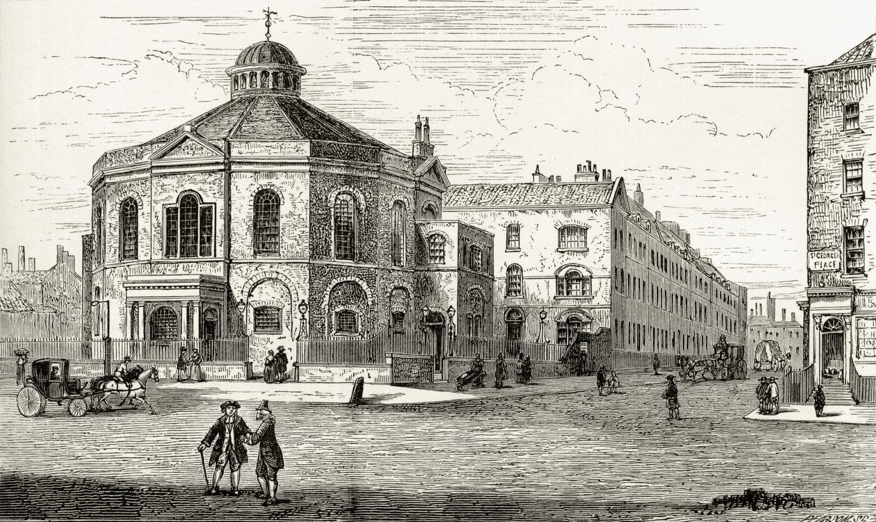 A capela de Surrey, Blackfriars Road, Southwark, de &39;Londres Pictures: desenhada com caneta e lápis&39;, pelo Rev. Richard Lovett, publicada em 1890 de English School