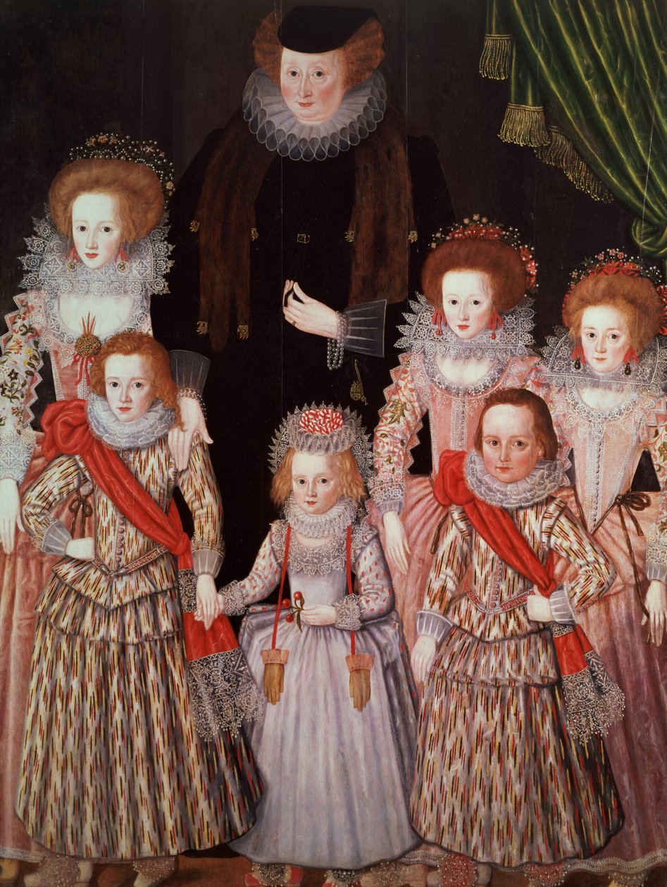 O grupo de Tasburgh: Lettice Cressy, senhora Tasburgh de Bodney, Norfolk e suas crianças, c.1605 (painel) de English School