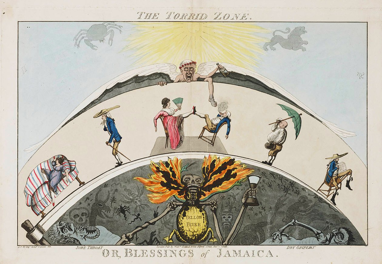 A Zona Tórrida, ou Bênçãos da Jamaica. c.1800 (aquatinta colorida) de English School