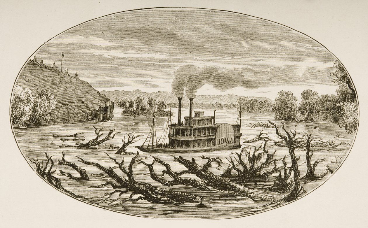 O Upper Missouri River, de &39;American Pictures&39;, publicado pela The Religious Tract Society, 1876 de English School