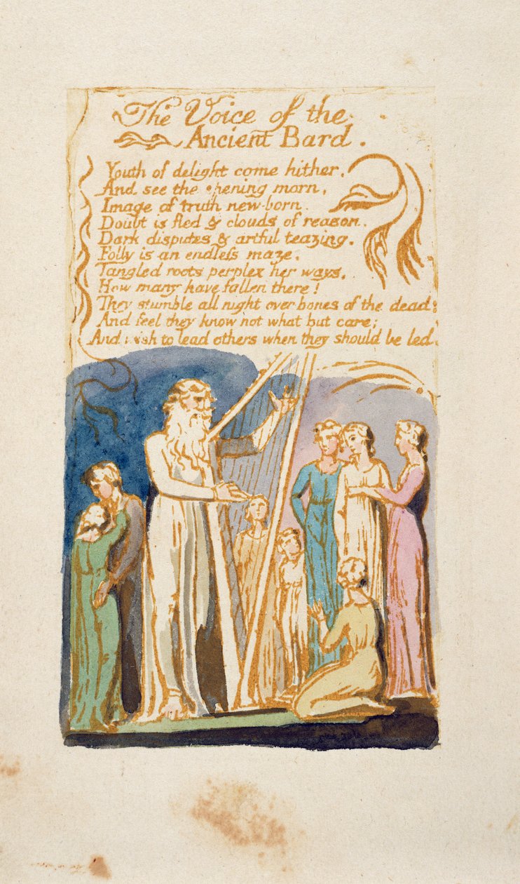 &39;A Voz do Antigo Bardo&39;, prato 16 de &39;Songs of Innocence and Experience&39;, em homenagem a William Blake (1757-1827) c.1808 (wc com caneta e tinta marrom) de English School