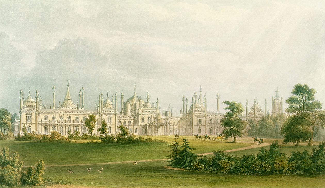 The West Front, de vistas do pavilhão real, Brighton por John Nash (1752-1835), 1826 (aquatint) de English School