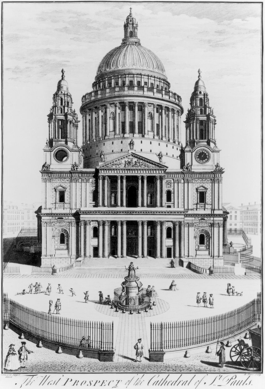 A perspectiva oeste da Catedral de São Paulo, gravada por R. Parr (fl.1723-50) de English School