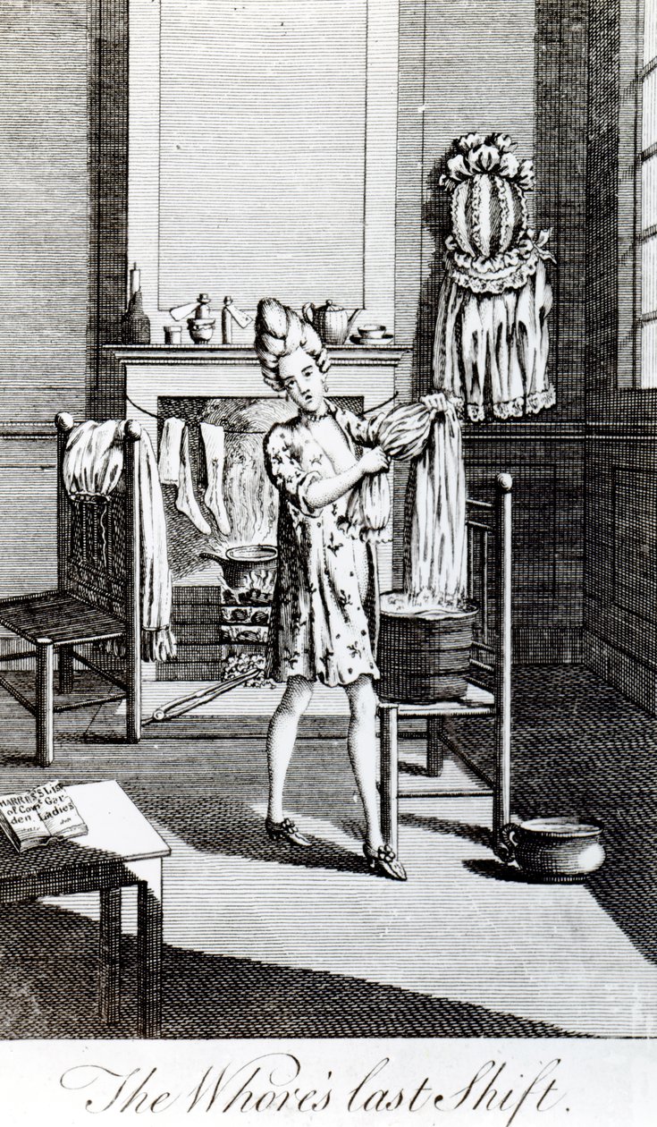 A última mudança da prostituta, ilustração de "The Covent Garden Magazine", 1773 de English School