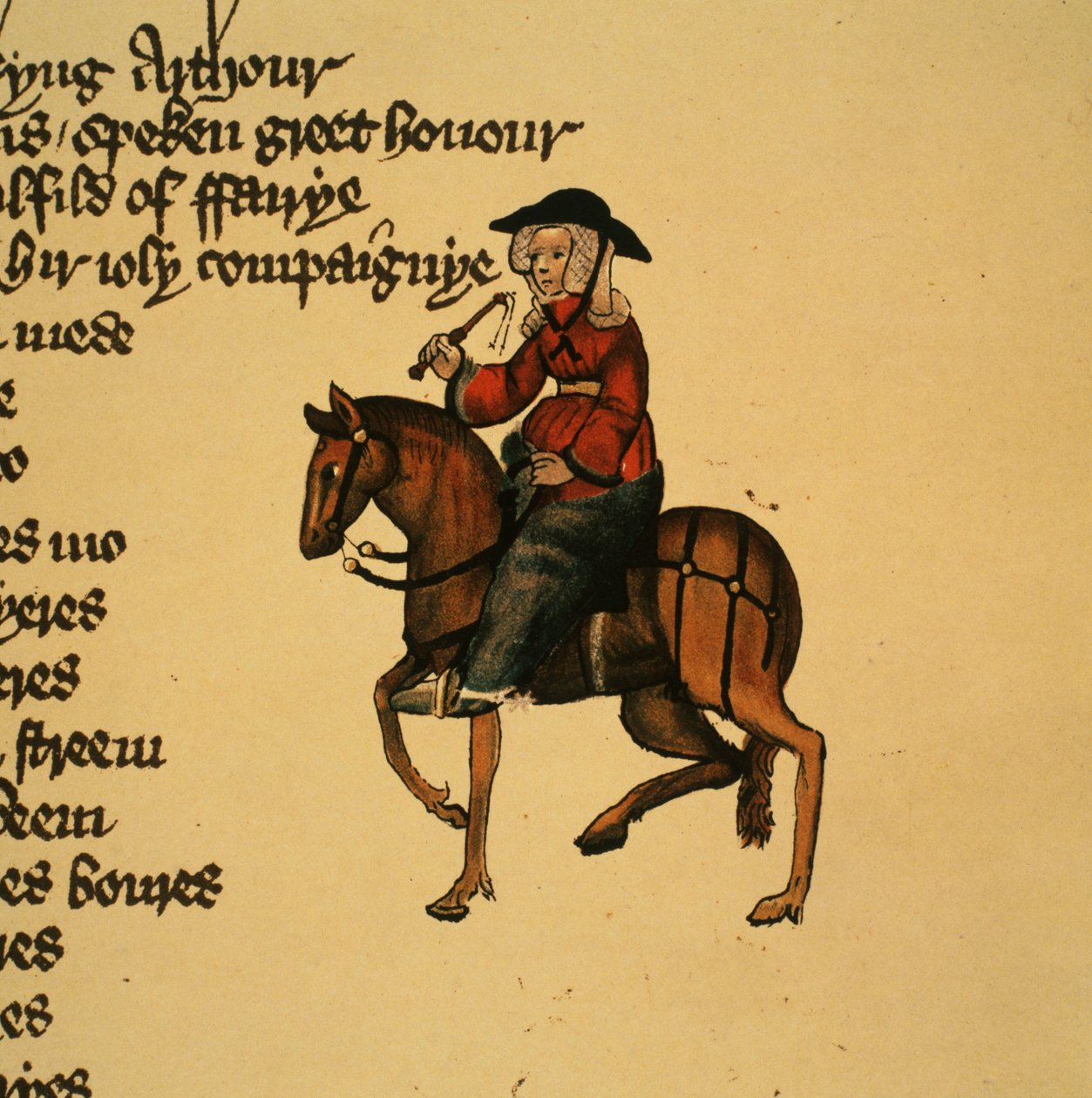 A esposa do banho, detalhe dos contos de Canterbury por Geoffrey Chaucer (c.1342-1400) Ellesmere Manuscrito, edição fac-símile, 1911 de English School