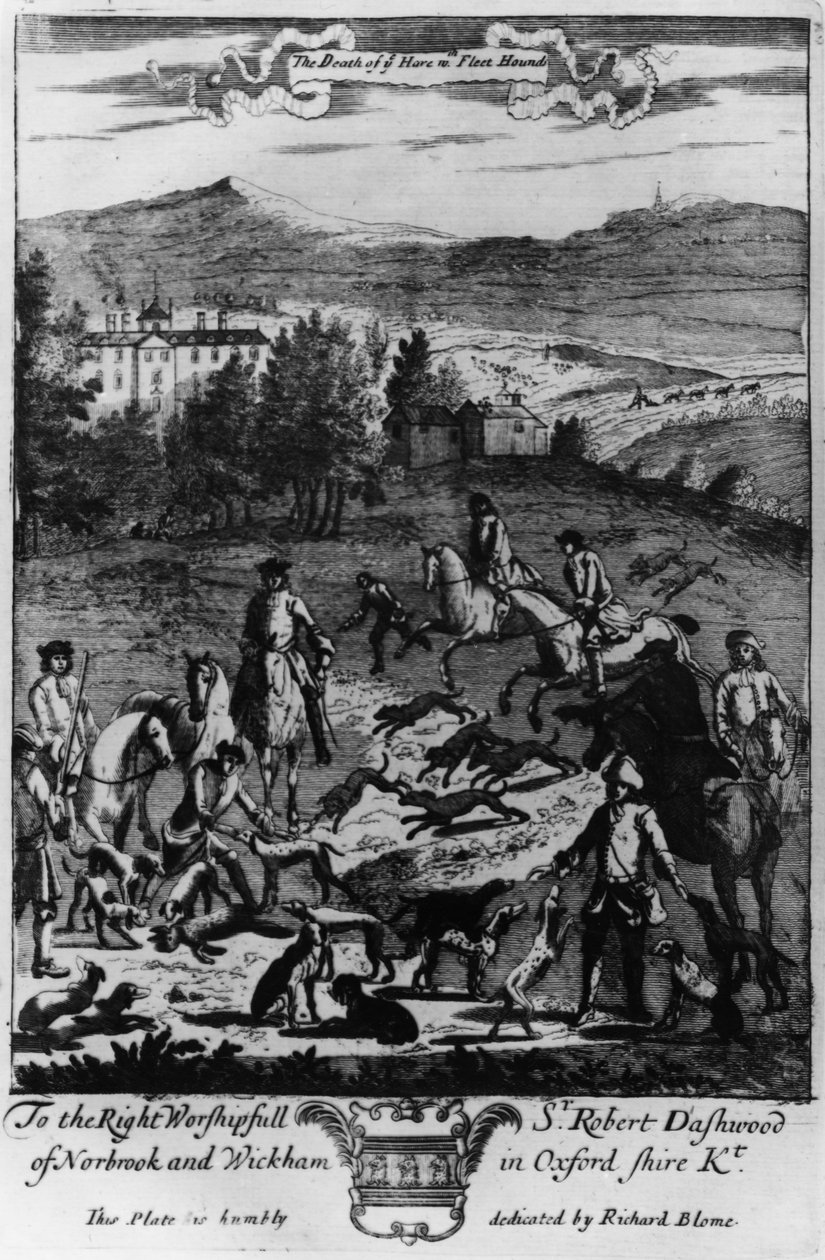 A morte da lebre com os cães da frota, de "The Gentleman&39;s Recreation", publicado por Richard Blome, 1686 de English School
