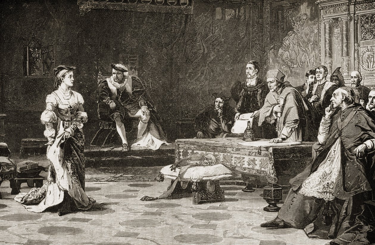 O primeiro julgamento de Catarina de Aragão (1485-1536) em 1529 de English School