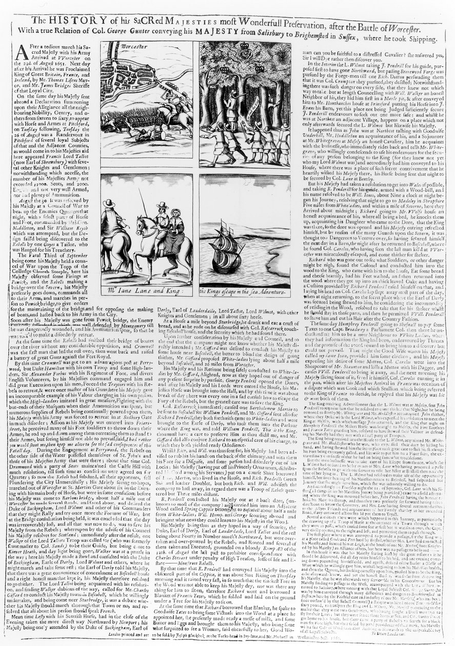 A história da batalha de Worcester, publicada em 1660 de English School