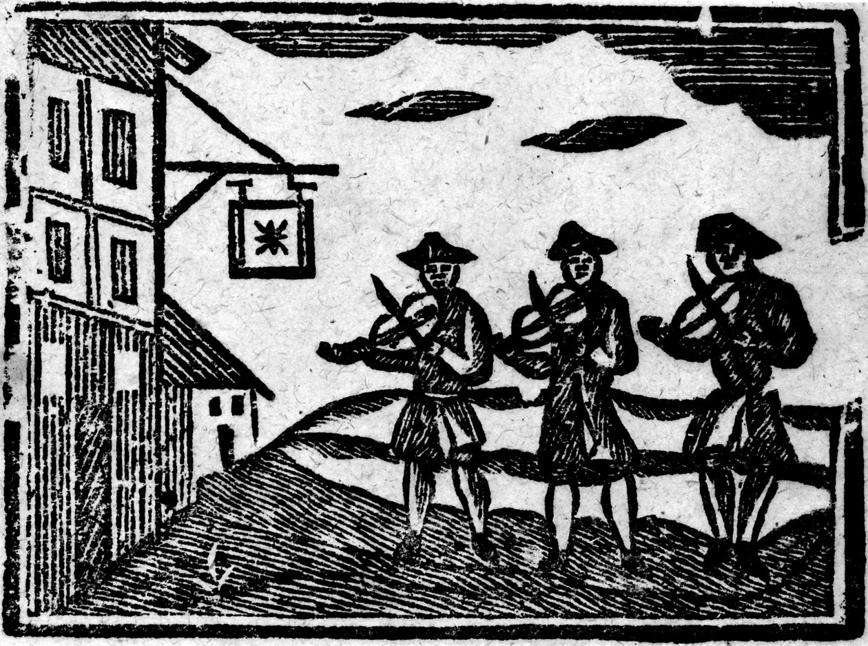 Três violinistas, de &39;um livro de baladas de Roxburghe&39; de English School
