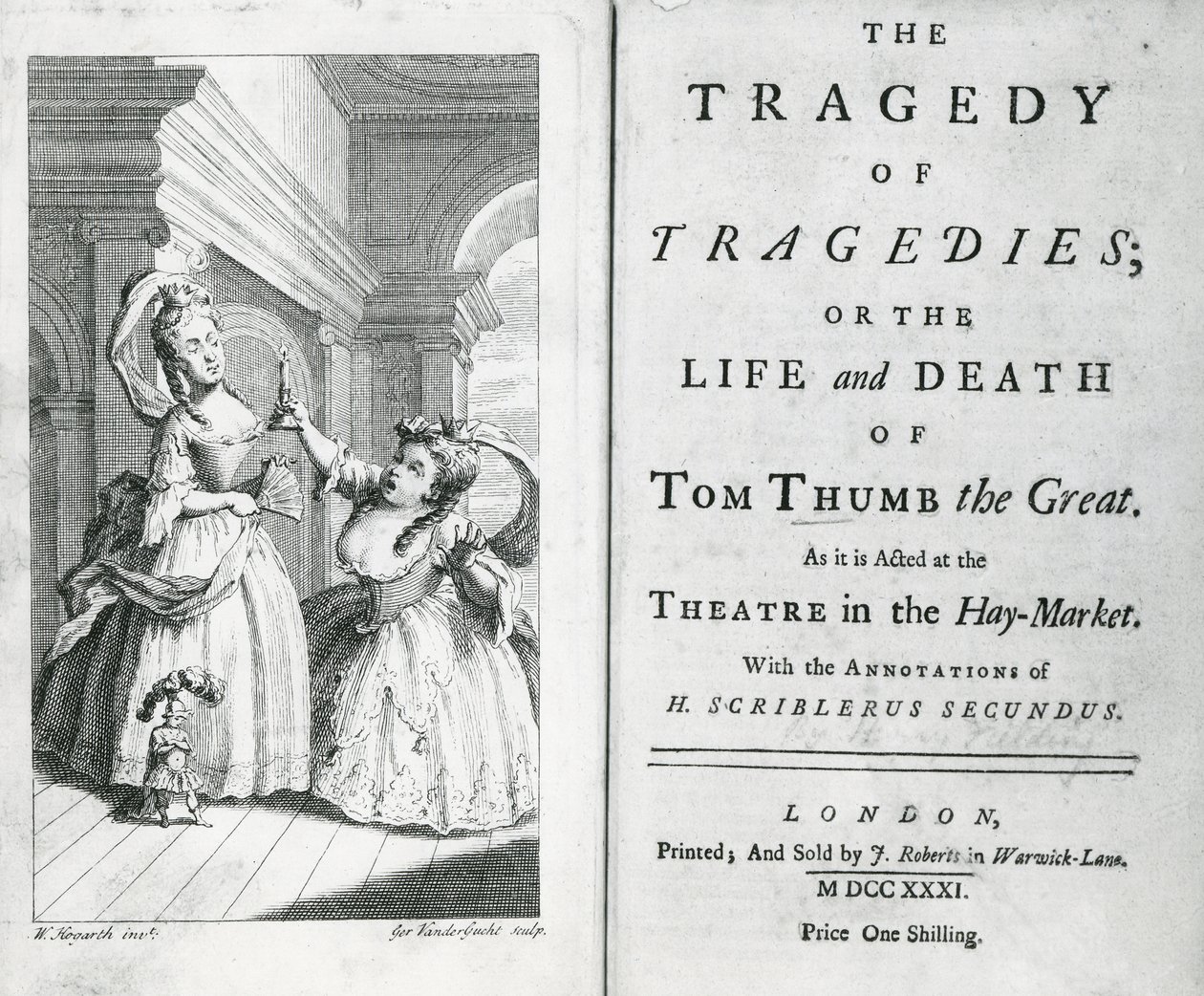 Página de título do roteiro de Tom Thumb, 1731 de English School