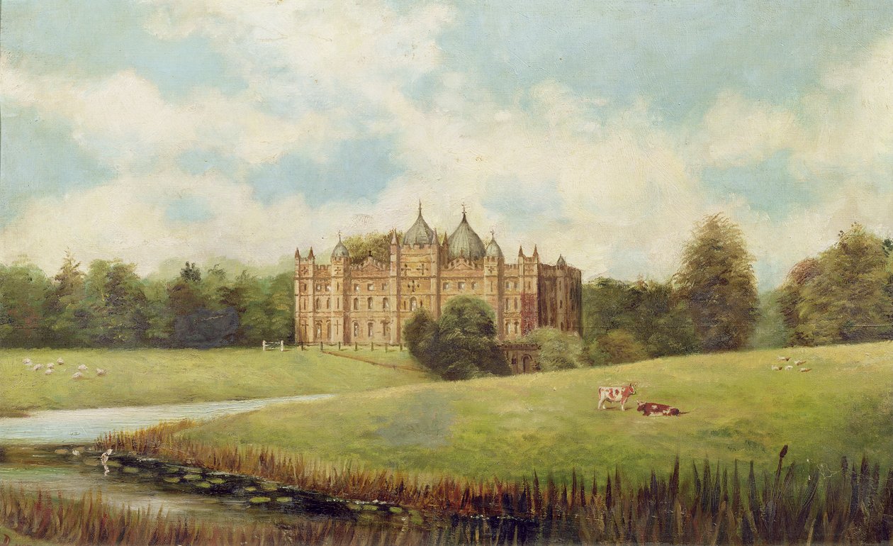 Tong Castle através dos prados (demolido) de English School