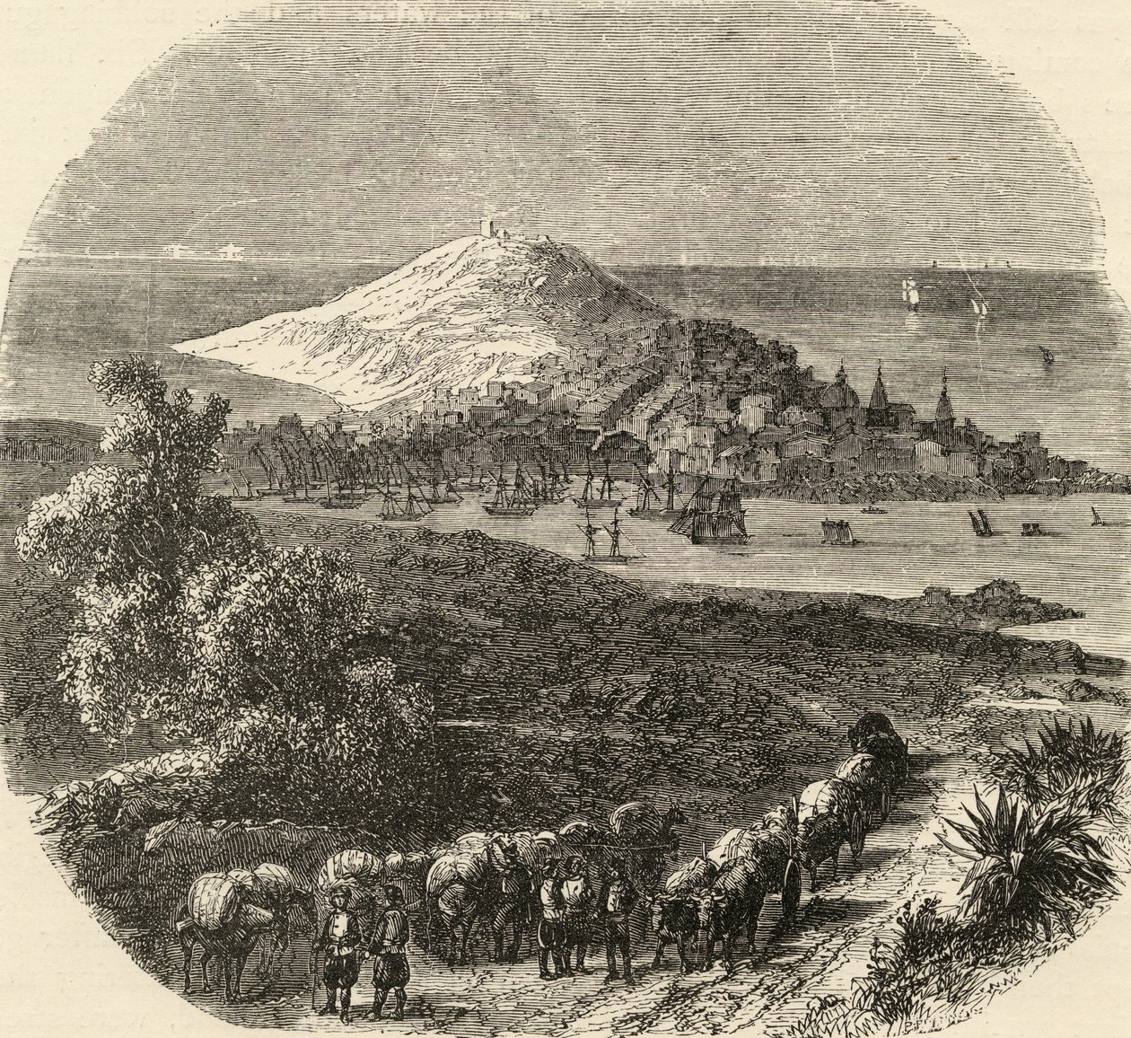Cidade e Baía de Corunha, Espanha, ilustração de &39;espanhol Pictures&39; pelo Rev. Samuel Manning de English School